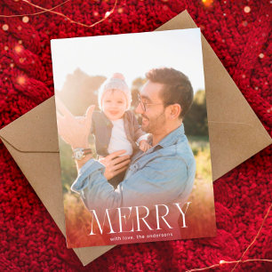 Weißes dunkelrotes Overlay-Foto modern MERRY Feiertagskarte