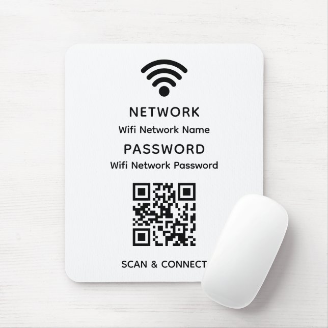 Weißes einfaches, elegantes Wifi QR-Netzwerkkennwo Mousepad (Mit Mouse)
