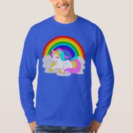 Weißes Einhorn am Regenbogen Herren Langschläfer T-Shirt