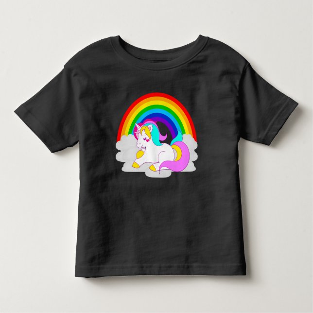Weißes Einhorn auf der Wolke mit Rainbow-Kleinkind Kleinkind T-shirt (Vorderseite)