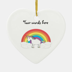 Weißes Einhorn auf Regenbogen und Wolken Keramik Ornament