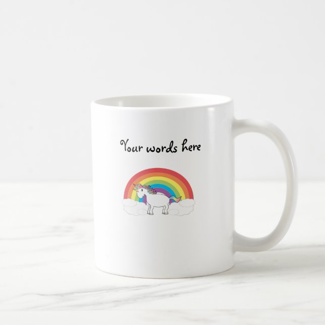 Weißes Einhorn auf Regenbogen und Wolken Tasse (Rechts)
