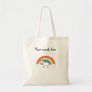 Weißes Einhorn auf Regenbogen und Wolken Tragetasche