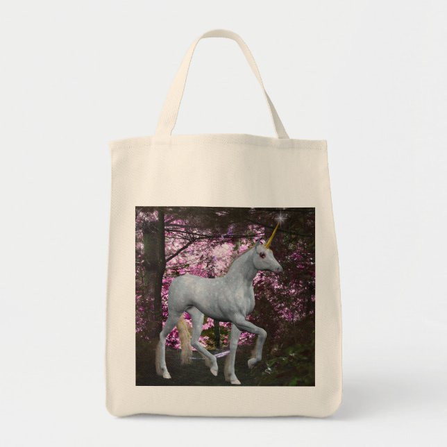 Weißes Einhorn in Forest Fantasy Tote Tasche (Vorne)