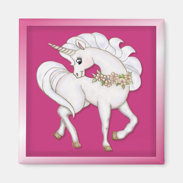 Weißes Einhorn Magnet (Vorne)
