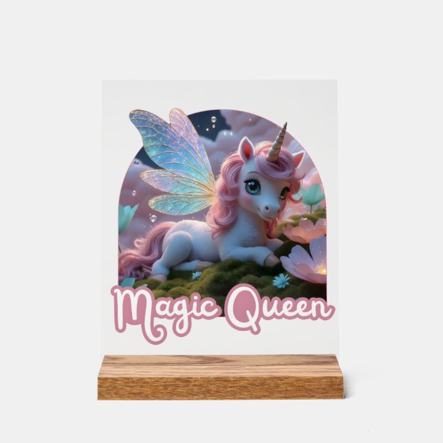 Weißes Einhorn mit Flügeln - Magic Queen Acrylschild (Vorderseite)