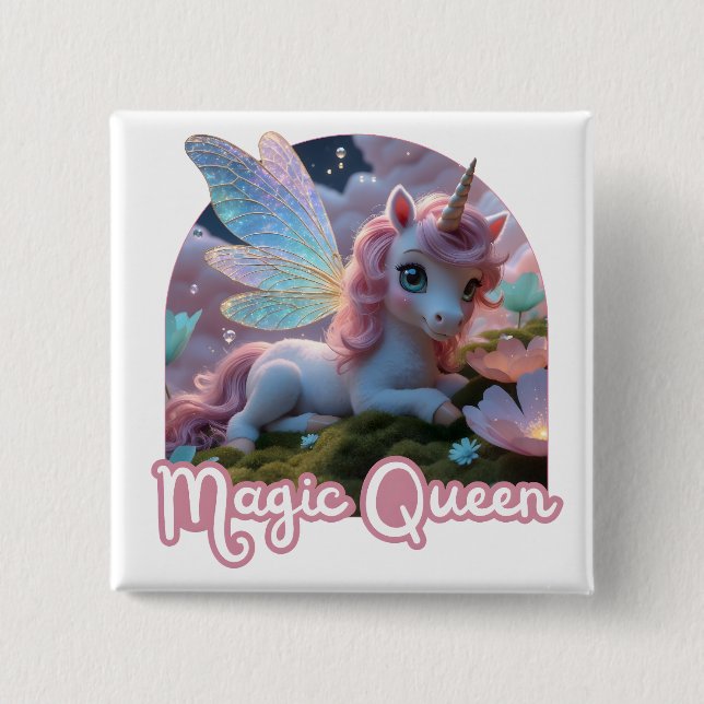 Weißes Einhorn mit Flügeln - Magic Queen Button (Vorderseite)