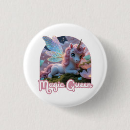Weißes Einhorn mit Flügeln - Magic Queen Button