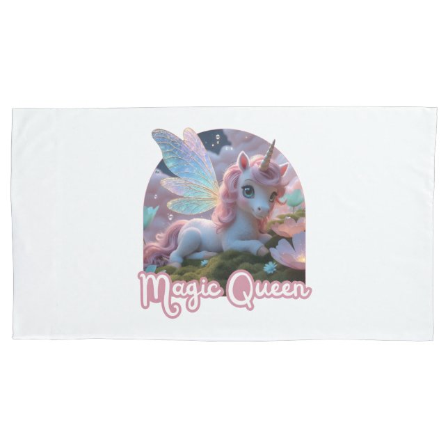 Weißes Einhorn mit Flügeln - Magic Queen Kissenbezug (Vorderseite)
