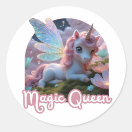 Weißes Einhorn mit Flügeln - Magic Queen Runder Aufkleber