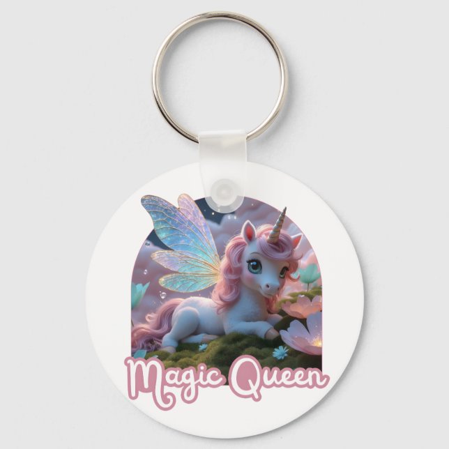 Weißes Einhorn mit Flügeln - Magic Queen Schlüsselanhänger (Vorderseite)