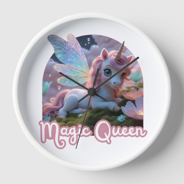 Weißes Einhorn mit Flügeln - Magic Queen Uhr (Vorderseite)
