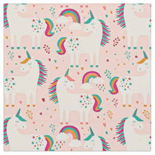 Weißes Einhorn mit Regenbogen auf Rosa  Stoff