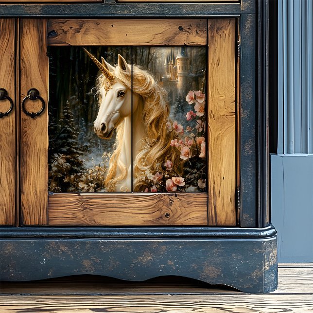 Weißes Einhorn mit rosa Orchideen Winterfantasie Seidenpapier (Von Creator hochgeladen)