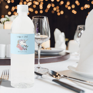 Weißes Einhorn Oink Blume Blau Wasserflaschenetikett