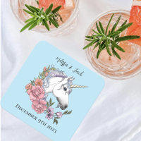 Weißes Einhorn Rosa Blume Blau