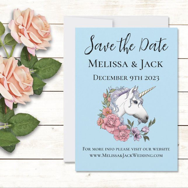 Weißes Einhorn Rosa Blume Blau Save The Date (Von Creator hochgeladen)