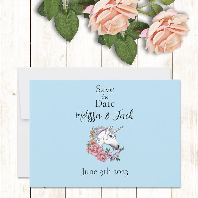 Weißes Einhorn Rosa Blume Blau Save The Date (Von Creator hochgeladen)