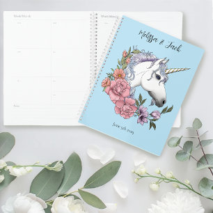 Weißes Einhorn Rosa Blume Blaue Hochzeit Planer