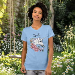 Weißes Einhorn Rosa Blume Blaue Hochzeit T-Shirt