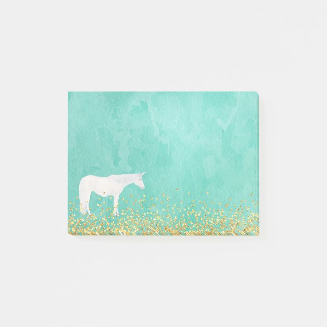 Weißes Einhorn Spearmint Gold Confetta Post-it Klebezettel (Vorderseite)