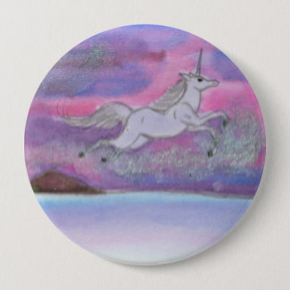 Weißes Einhorn über der Winterlandschaft Nacht Button