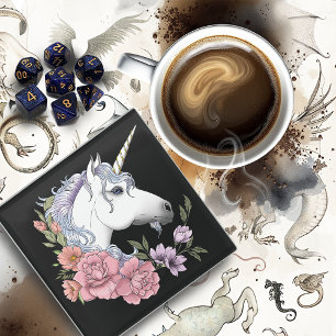 Weißes Einhorn und Blume Glasuntersetzer