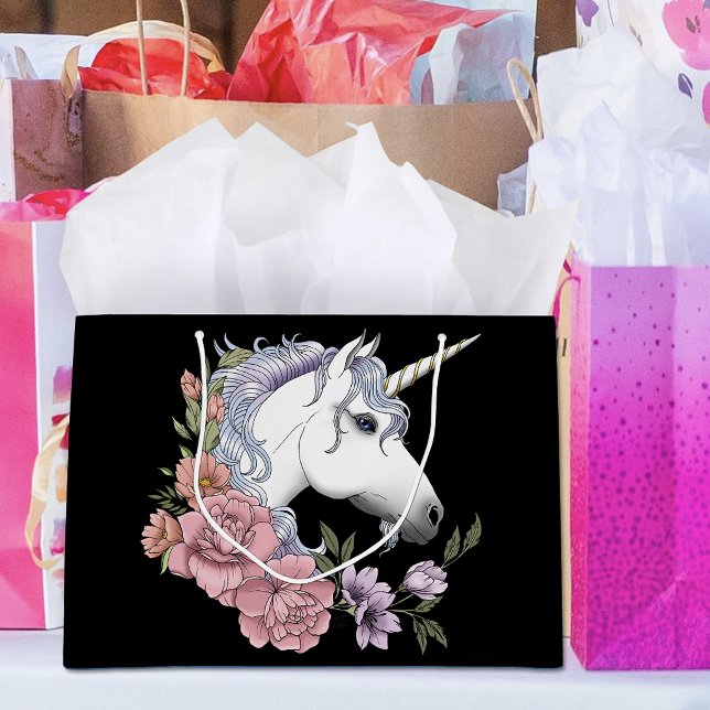 Weißes Einhorn und Blume Große Geschenktüte (Von Creator hochgeladen)