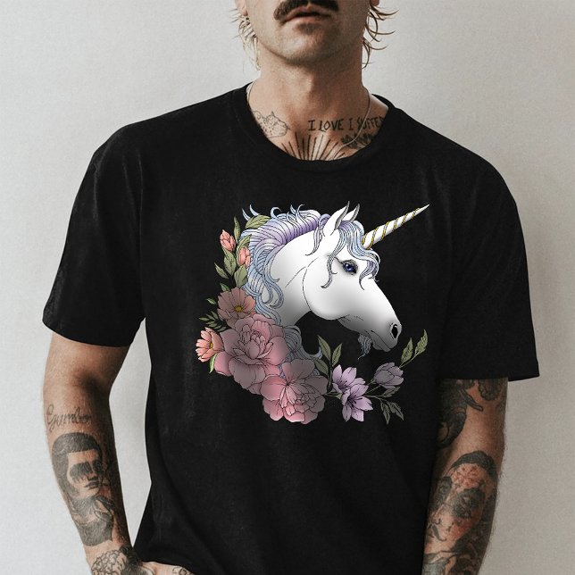Weißes Einhorn und Blume T-Shirt (Von Creator hochgeladen)