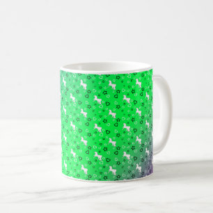 Weißes Einhornmuster (grün & Lila) Tasse