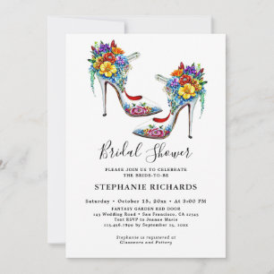 Weißes elegantes Brautparty mit Blumenschuh Einladung