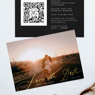 Weißes elegantes Foto QR Code Save the Date Gold Folieneinladung