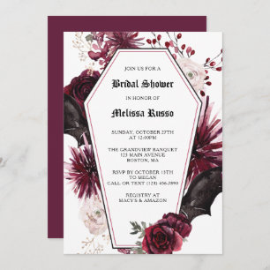 Weißes elegantes Gotisches Rose Coffin Brautparty Einladung