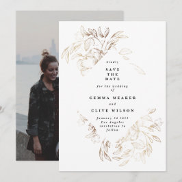 Weißes elegantes, handgezeichnetes botanisches Hoc Save The Date