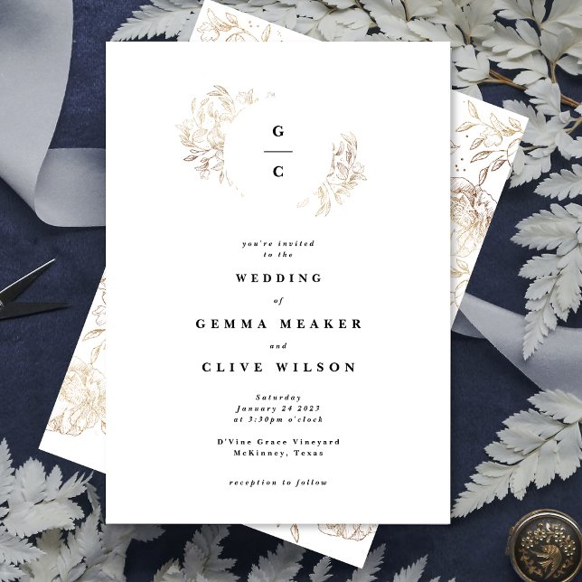 Weißes elegantes handgezeichnetes botanisches Mono Einladung (Von Creator hochgeladen)