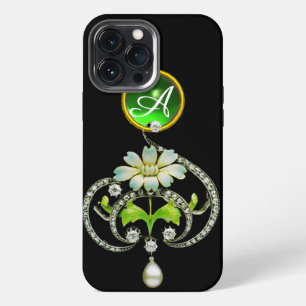 WEIßES EMAILBLUMENMONOGRAMM MIT PERLEN UND DIAMANT iPhone 13 PRO MAX HÜLLE