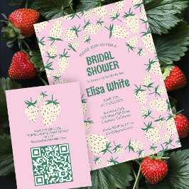 Weißes Erdbeeren Pineberry BRAUTPARTY QR-Code Begleitkarte