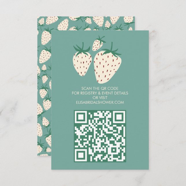 Weißes Erdbeeren Pineberry BRAUTPARTY QR-Code Begleitkarte (Vorne/Hinten)