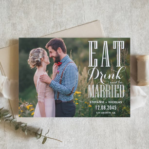 Weißes Essen Trinken und Verheiratet Kalligrafie F Save The Date