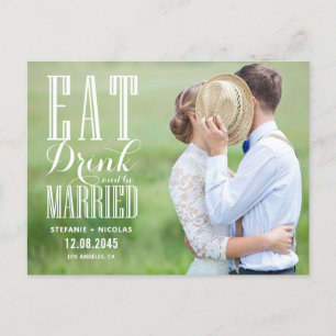 Weißes Essen Trinken und Verheiratet sein Foto Sav Ankündigungspostkarte