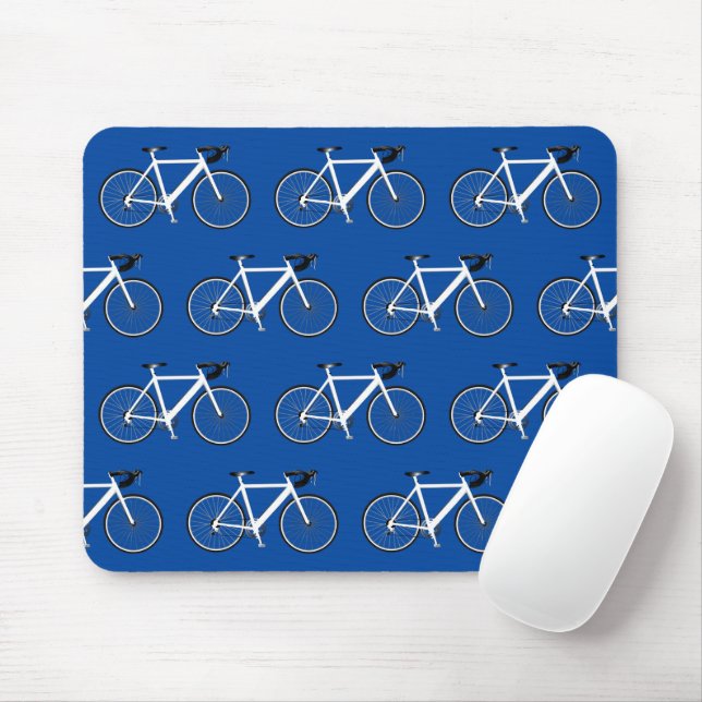Weißes Fahrrad auf Blue Mouse Pad Mousepad (Mit Mouse)