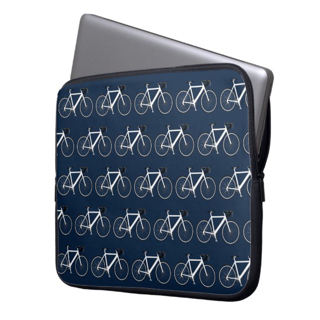 Weißes Fahrrad auf Marineblau Laptopschutzhülle (Vorderseite Links)