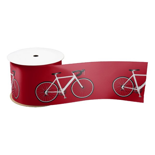Weißes Fahrrad auf Red Satin Ribbon Satinband (Spule)