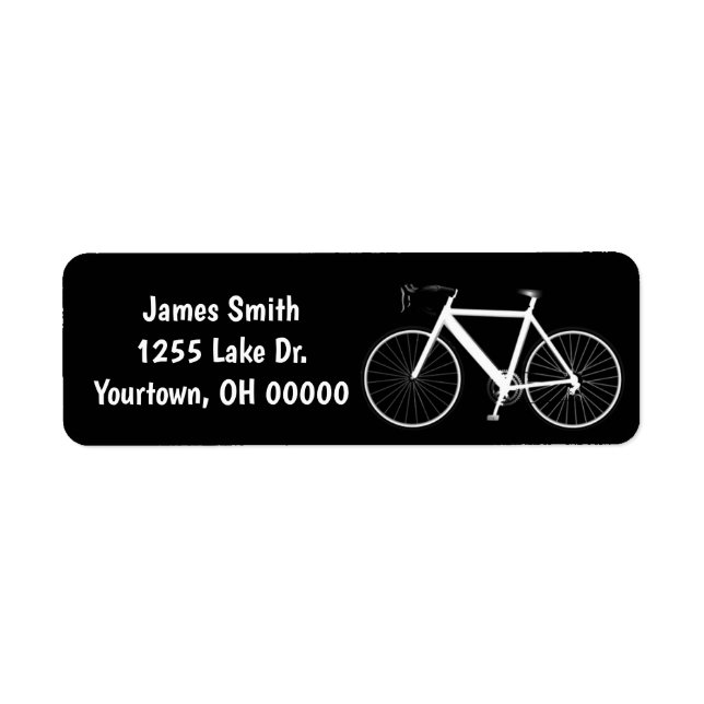 Weißes Fahrrad auf schwarzem Etikett (Vorne)