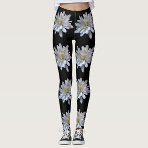 Weißes Farbmuster, weiße Blume Leggings