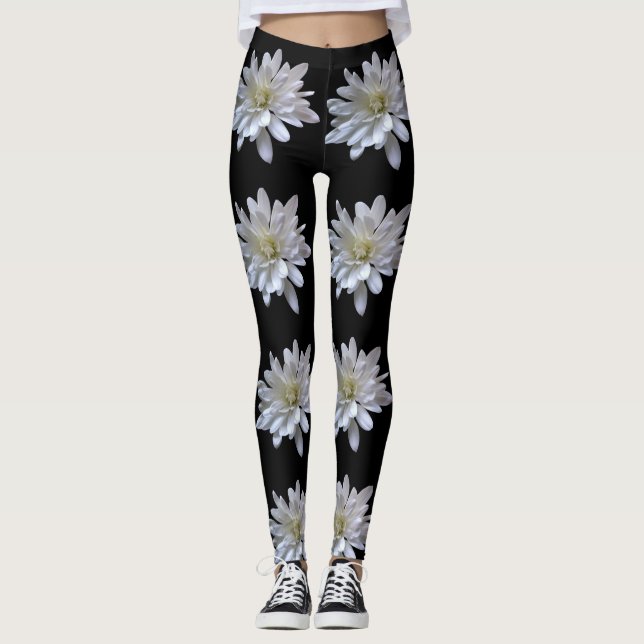 Weißes Farbmuster, weiße Blume Leggings (Vorderseite)