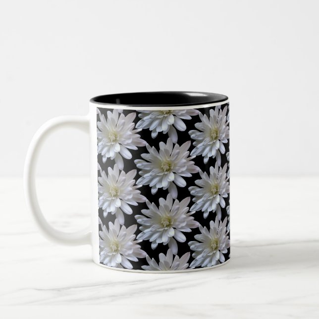 Weißes Farbmuster, weiße Blume Zweifarbige Tasse (Links)