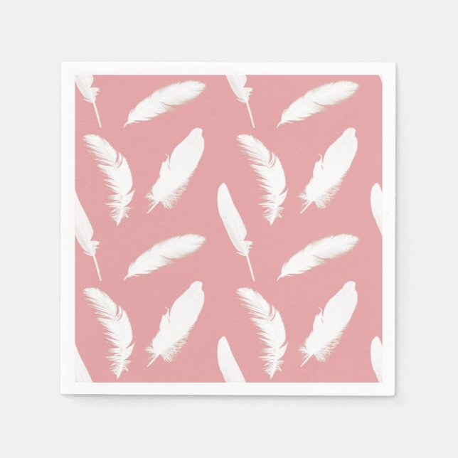 Weißes Federprint auf Muschel pink Serviette (Vorderseite)