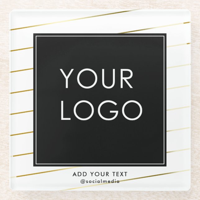 Weißes Firmenlogo für gestreifte Unternehmen Glasuntersetzer (Vorderseite)