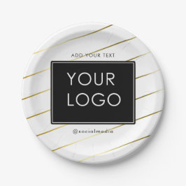 Weißes Firmenlogo für gestreifte Unternehmen Pappteller